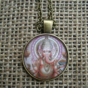 Ganesha Glass Cabochon Pendant Necklace